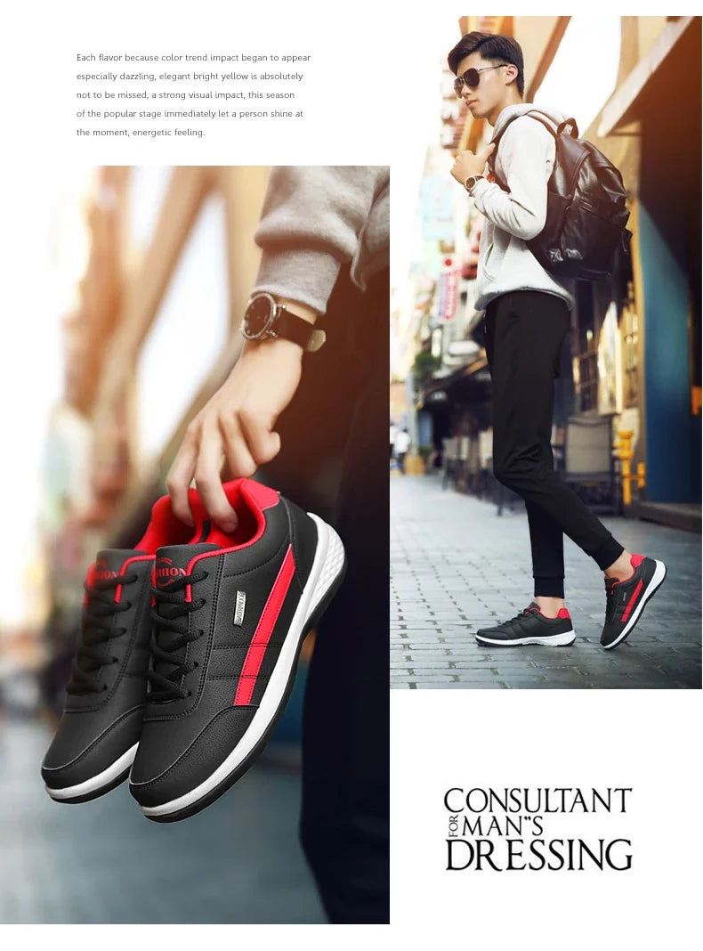 MAEDEF Men’s Leather Sneakers – Waterproof Casual Lace-Up Shoes