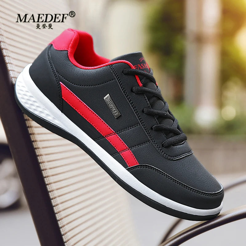 MAEDEF Men’s Leather Sneakers – Waterproof Casual Lace-Up Shoes