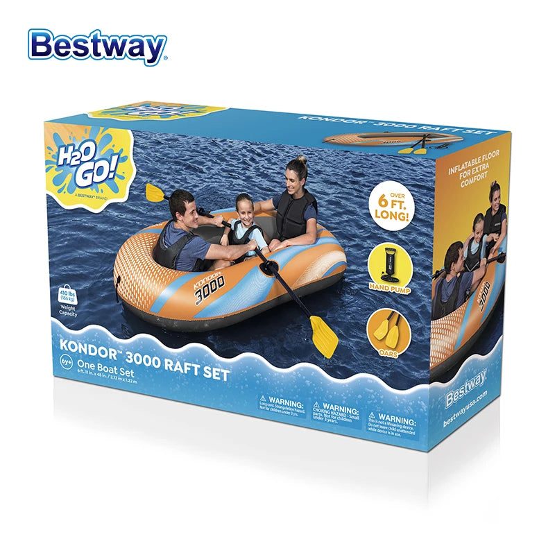 Bestway Inflatable Kayak – Heavy Duty PVC Rafting Boat for 1–3 Persons