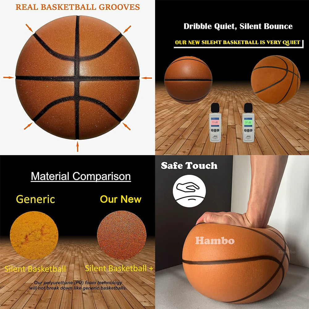 Silent Basketball – Airless Foam Indoor Training Ball, Quiet Dribbling, Size 5/6/7