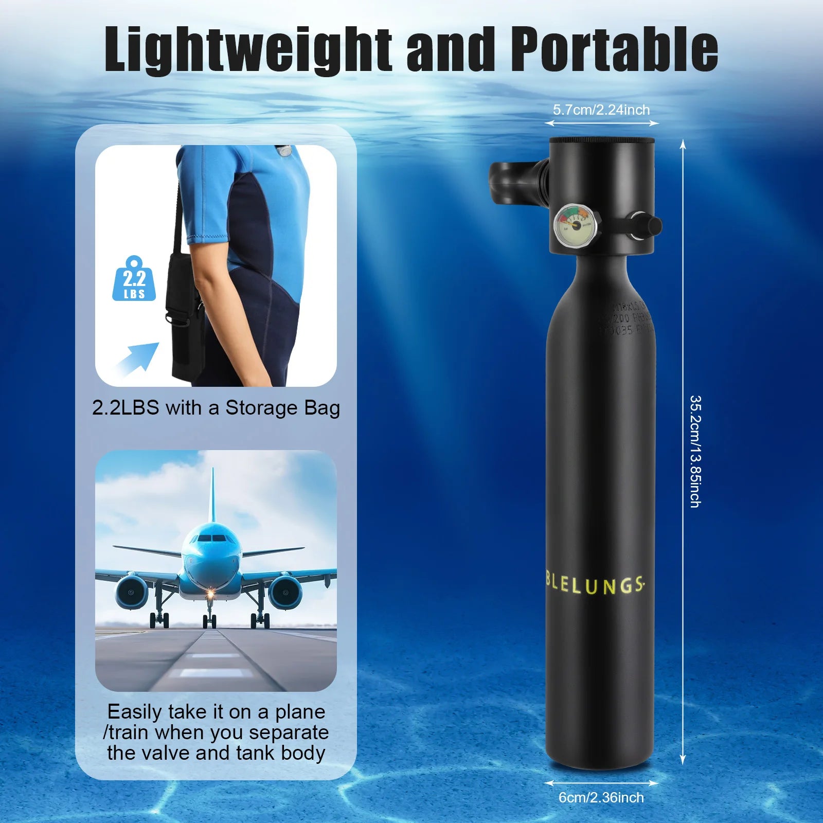 0.5L Mini Scuba Tank – Portable Diving Cylinder for 5–10 Min Underwater Use