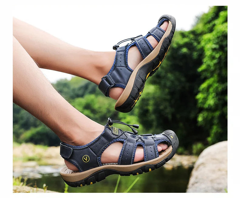 Men’s Summer Leather Sandals – Casual Outdoor & Beach Shoes