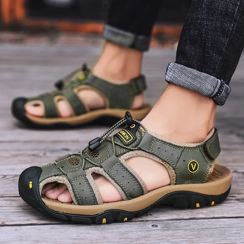 Men’s Summer Leather Sandals – Casual Outdoor & Beach Shoes