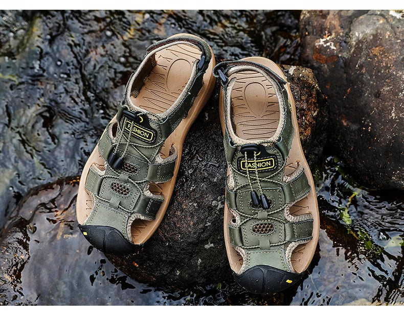 Men’s Summer Leather Sandals – Casual Outdoor & Beach Shoes