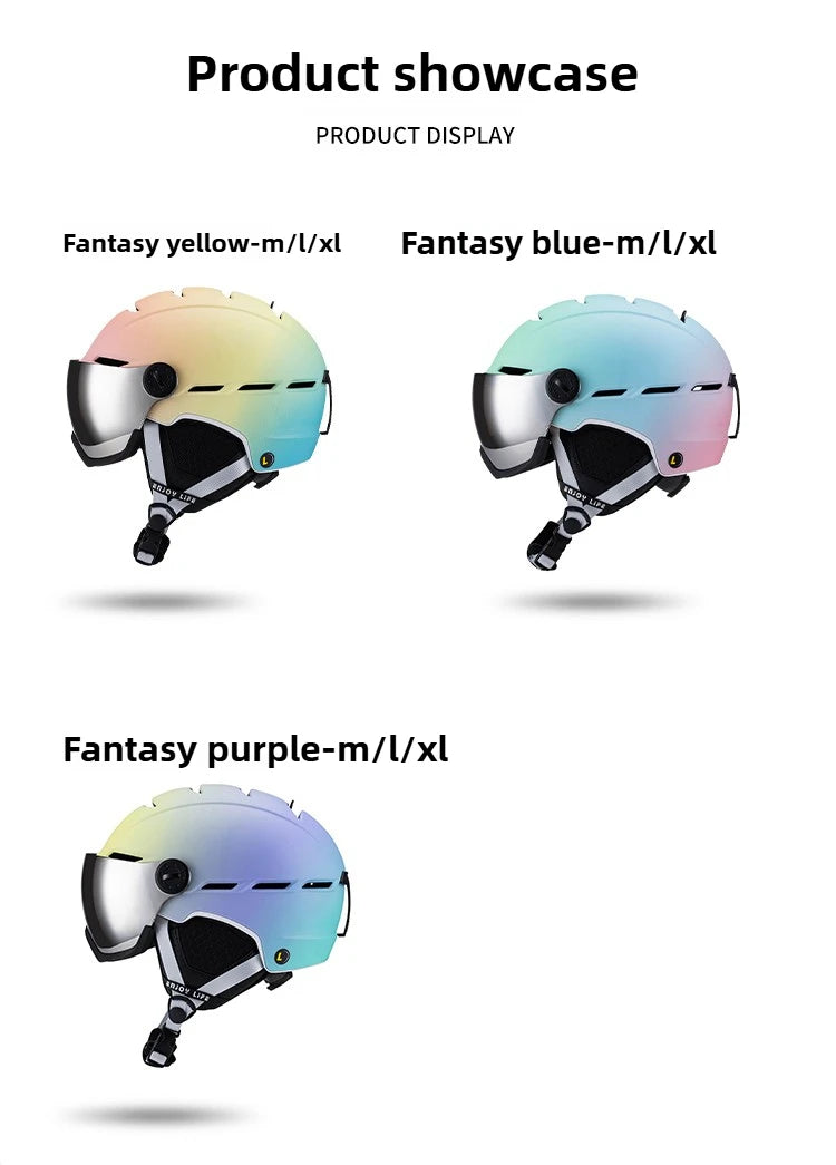 Eastinear Ski Helmet with Integrated Snow Glasses – Half-Cover Safety Helmet for Men & Women