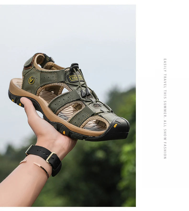 Men’s Summer Leather Sandals – Casual Outdoor & Beach Shoes