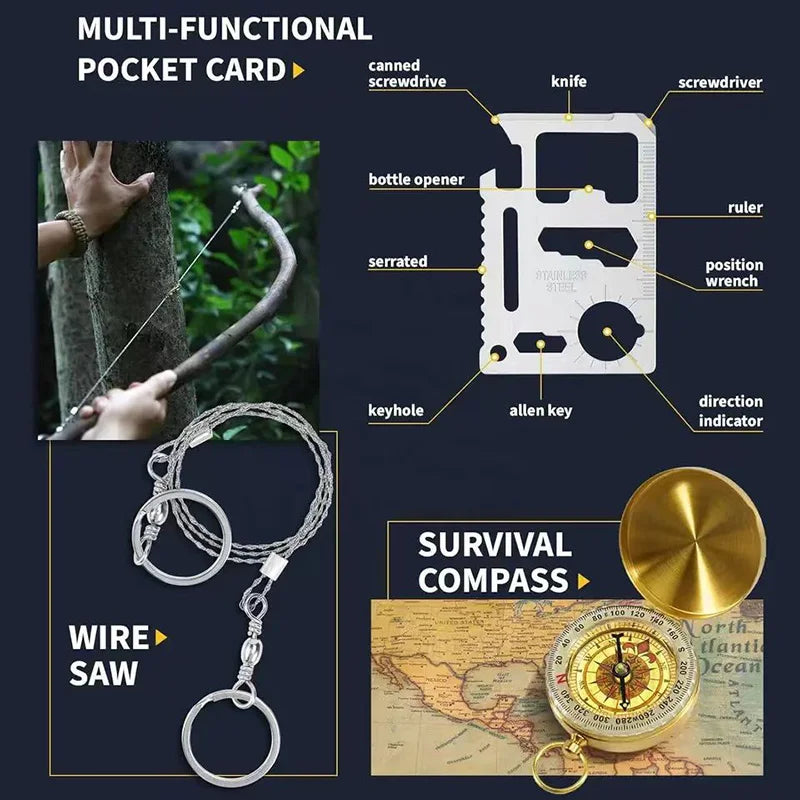 18in1 Multifunctional Emergency Equipment Outdoor Survival Kit Military Outdoor Travel Exploration Camping Tools First Aid Kits