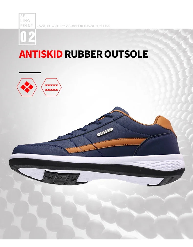 MAEDEF Men’s Leather Sneakers – Waterproof Casual Lace-Up Shoes