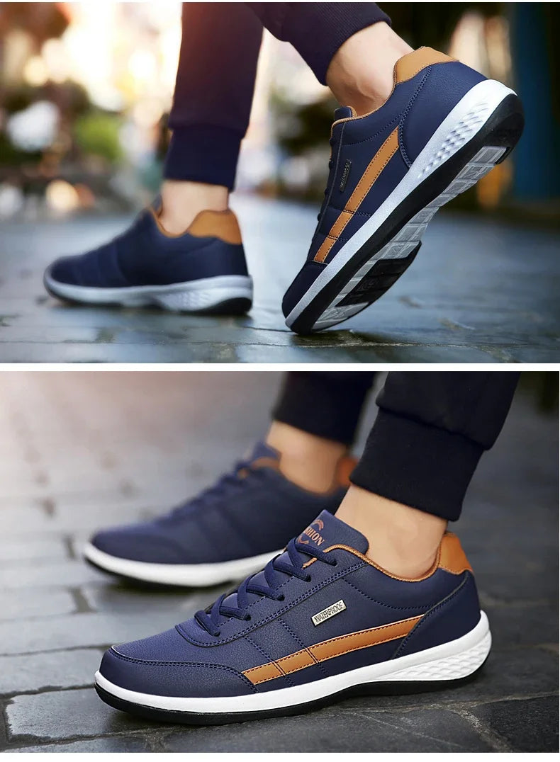 MAEDEF Men’s Leather Sneakers – Waterproof Casual Lace-Up Shoes