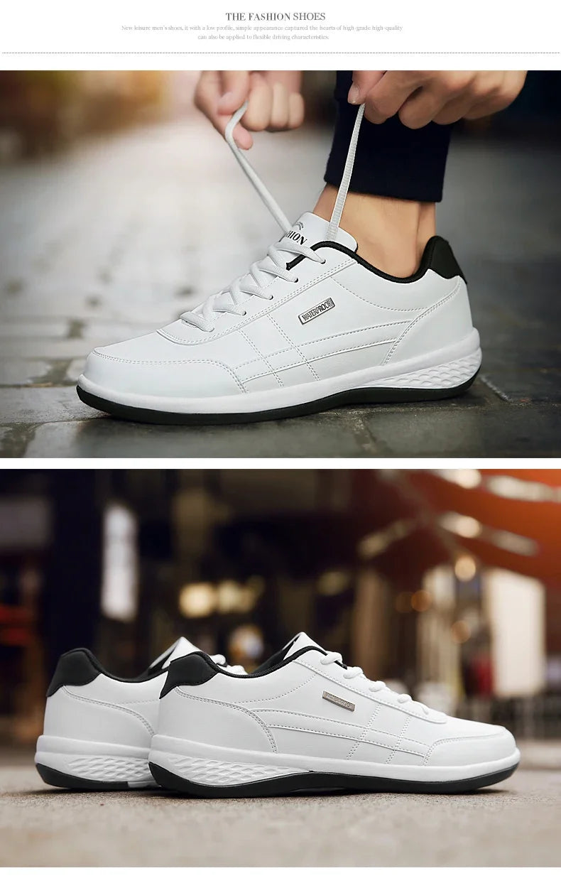 MAEDEF Men’s Leather Sneakers – Waterproof Casual Lace-Up Shoes