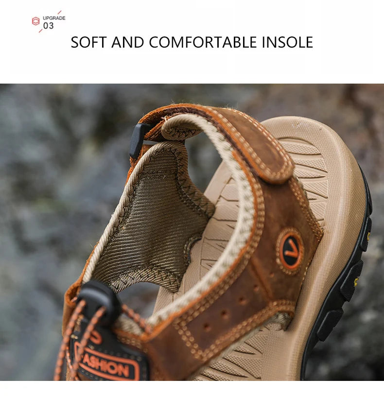 Men’s Summer Leather Sandals – Casual Outdoor & Beach Shoes