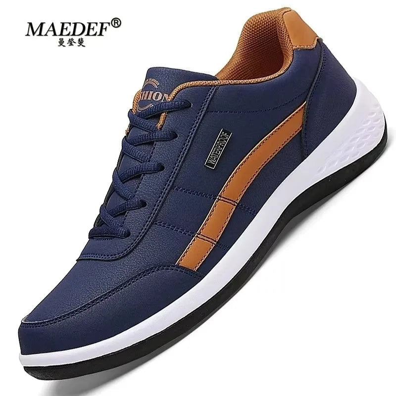 MAEDEF Men’s Leather Sneakers – Waterproof Casual Lace-Up Shoes