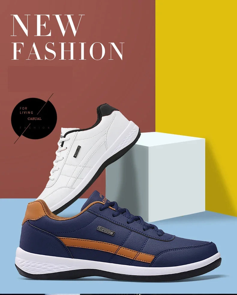 MAEDEF Men’s Leather Sneakers – Waterproof Casual Lace-Up Shoes
