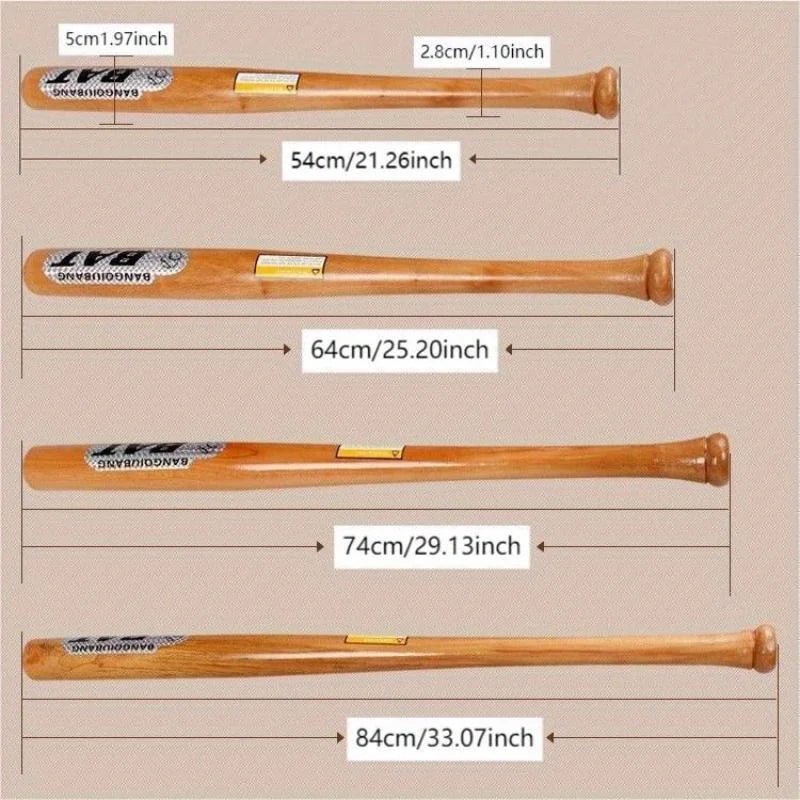 Solid Wood Baseball Bat – Ash/Locust Hardwood, 54–84cm