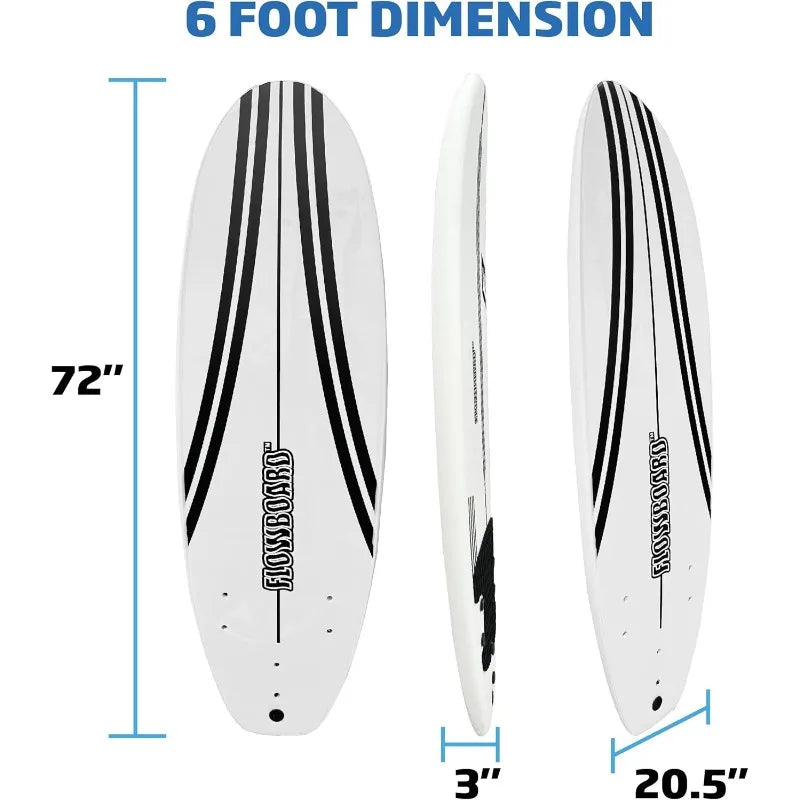 FLOWBOARD 6' Soft Foam Surfboard – 3 Fins, Leash & Wood Stringers