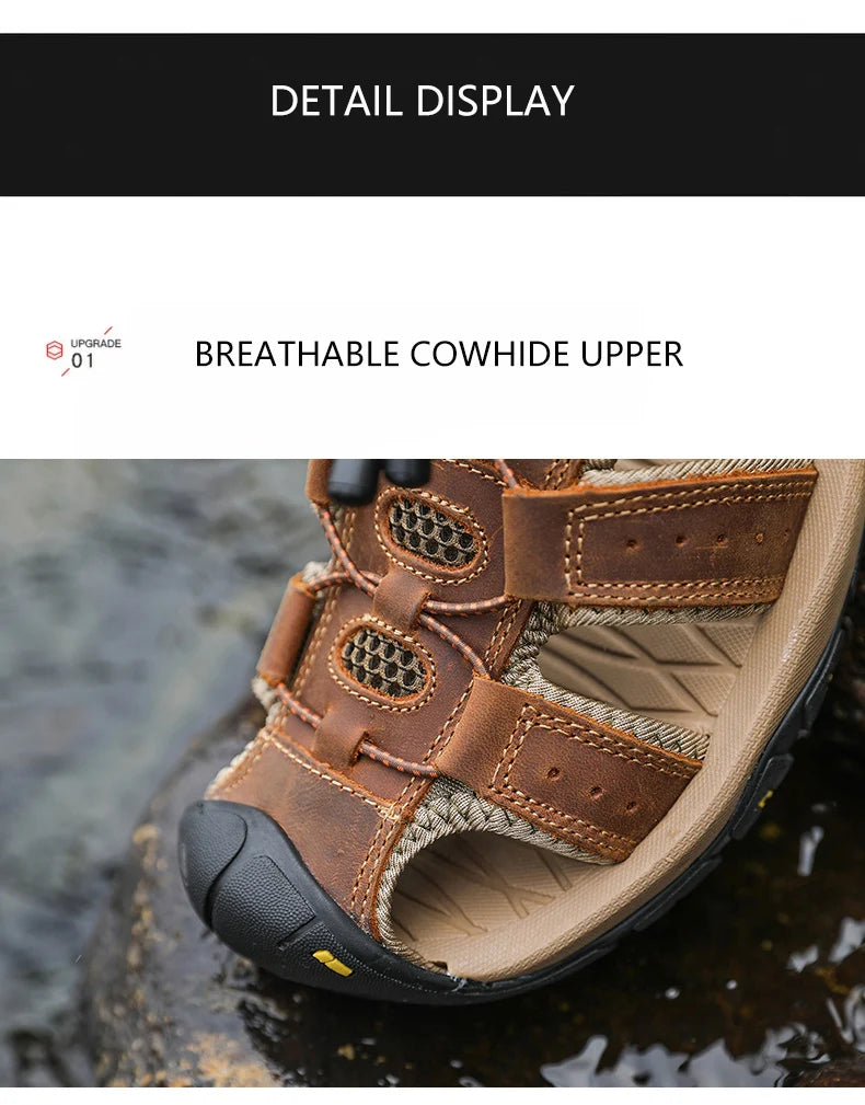 Men’s Summer Leather Sandals – Casual Outdoor & Beach Shoes