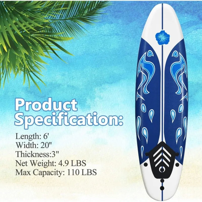 Giantex 6' Beginner Surfboard – Foam Body Board with Removable Fins