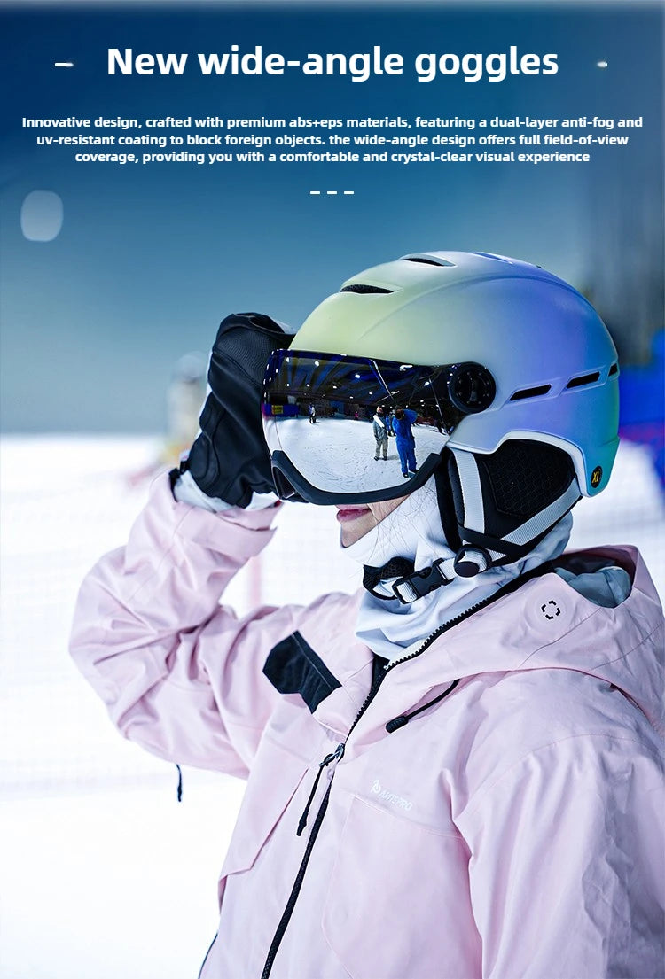 Eastinear Ski Helmet with Integrated Snow Glasses – Half-Cover Safety Helmet for Men & Women