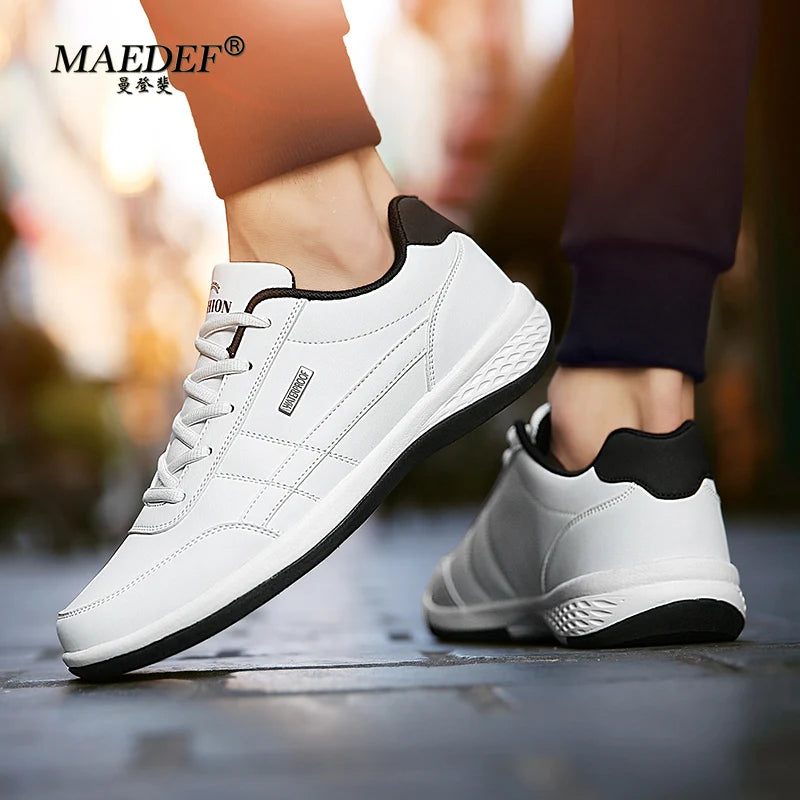 MAEDEF Men’s Leather Sneakers – Waterproof Casual Lace-Up Shoes