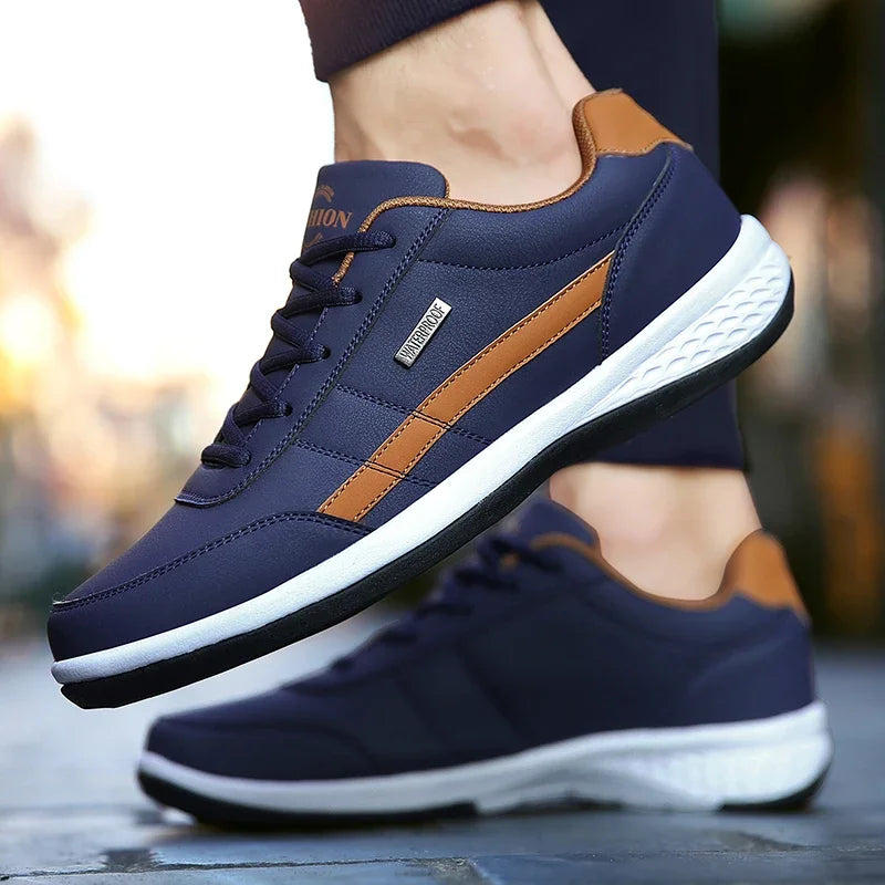 MAEDEF Men’s Leather Sneakers – Waterproof Casual Lace-Up Shoes