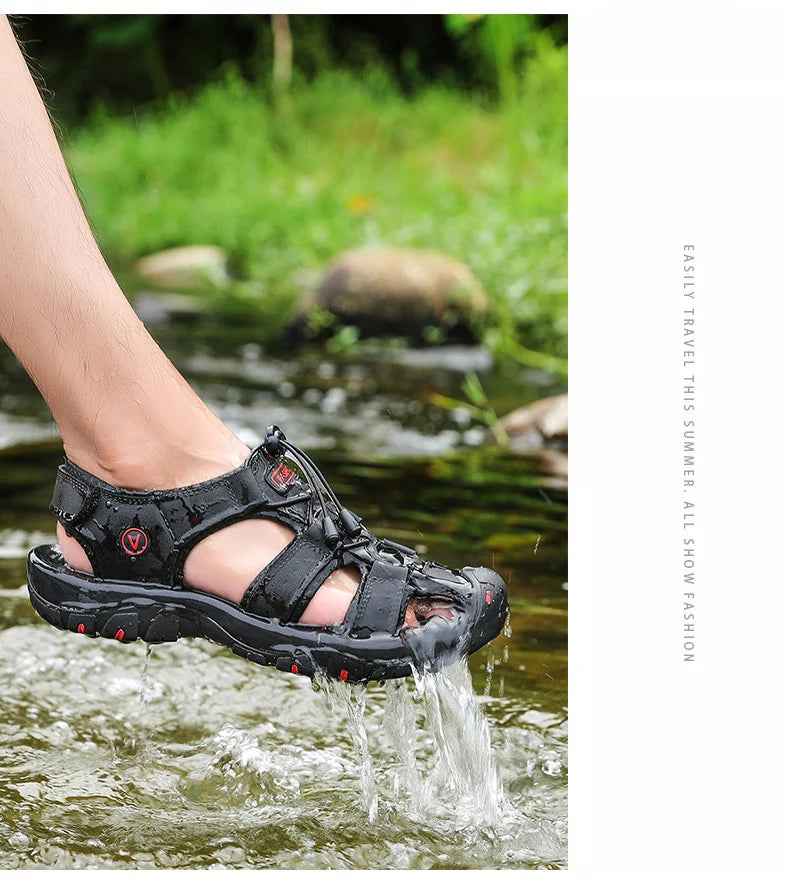 Men’s Summer Leather Sandals – Casual Outdoor & Beach Shoes