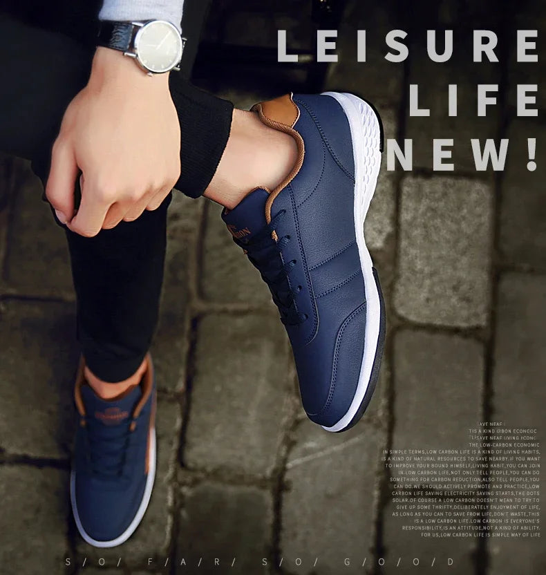 MAEDEF Men’s Leather Sneakers – Waterproof Casual Lace-Up Shoes