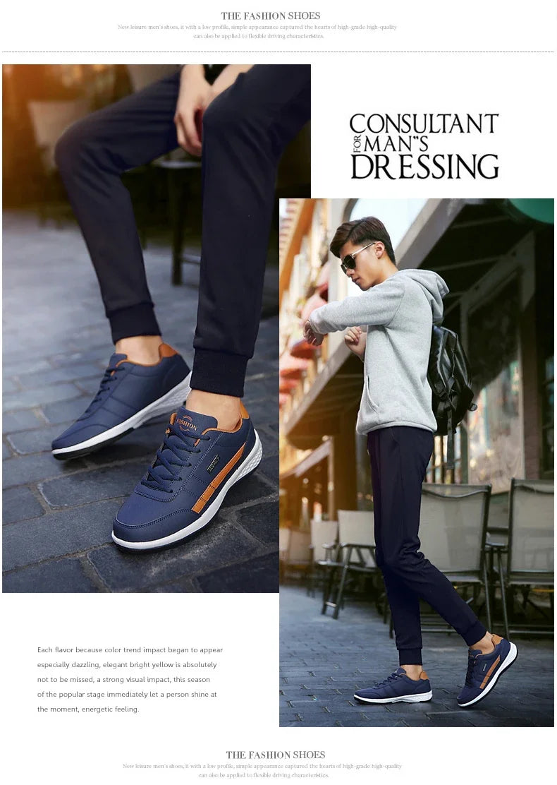 MAEDEF Men’s Leather Sneakers – Waterproof Casual Lace-Up Shoes