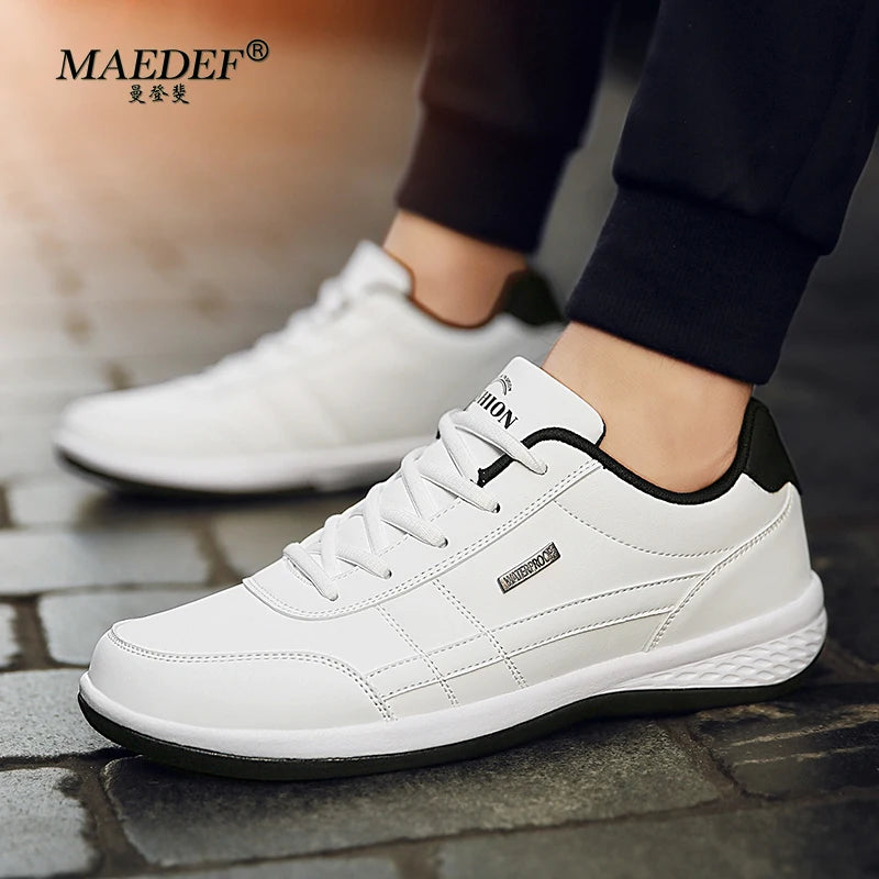 MAEDEF Men’s Leather Sneakers – Waterproof Casual Lace-Up Shoes