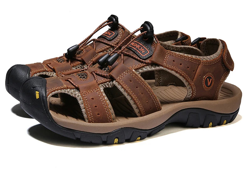 Men’s Summer Leather Sandals – Casual Outdoor & Beach Shoes