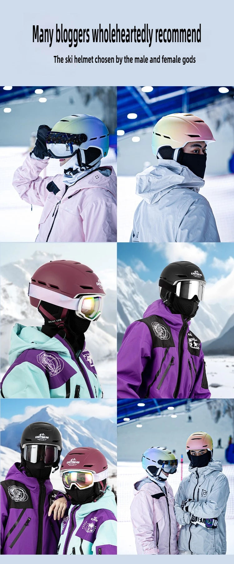 Eastinear Ski Helmet with Integrated Snow Glasses – Half-Cover Safety Helmet for Men & Women