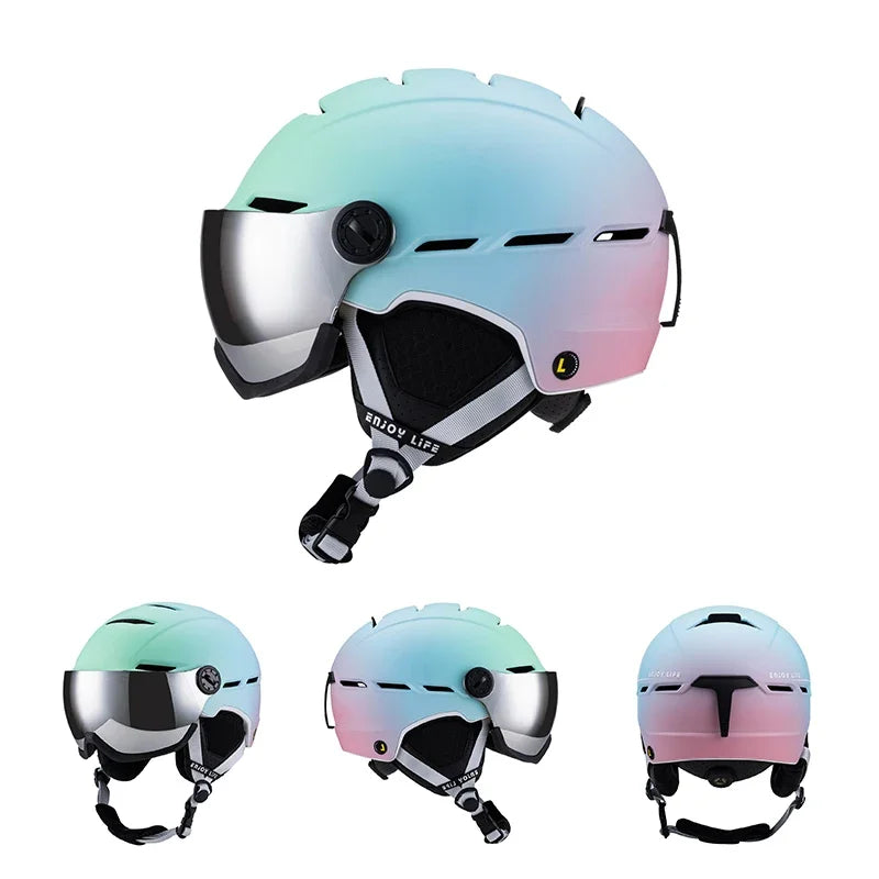 Eastinear Ski Helmet with Integrated Snow Glasses – Half-Cover Safety Helmet for Men & Women