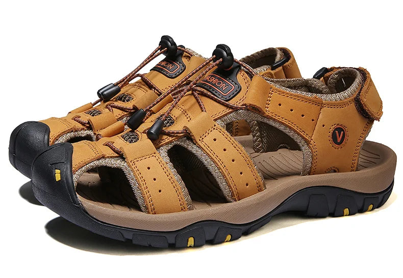 Men’s Summer Leather Sandals – Casual Outdoor & Beach Shoes