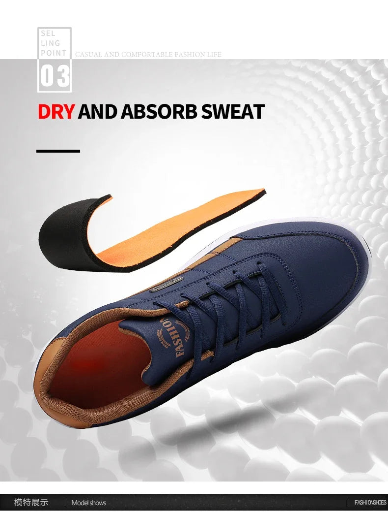 MAEDEF Men’s Leather Sneakers – Waterproof Casual Lace-Up Shoes