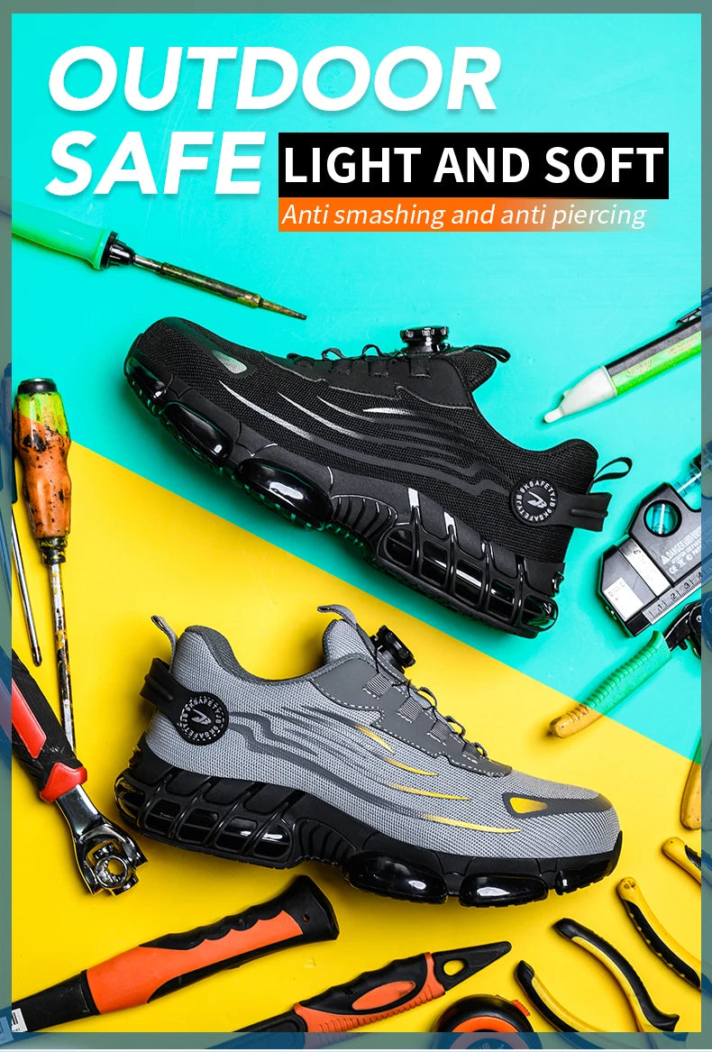 Breathable Anti-Smash Labour Shoes – Lace-Free Soft Sole Safety Footwear