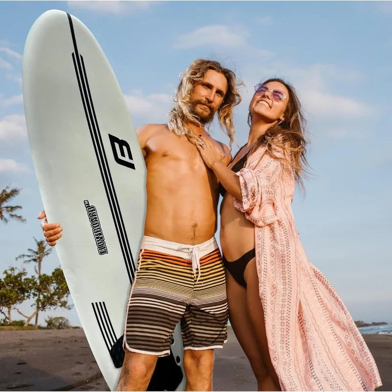 FLOWBOARD 6' Soft Foam Surfboard – 3 Fins, Leash & Wood Stringers